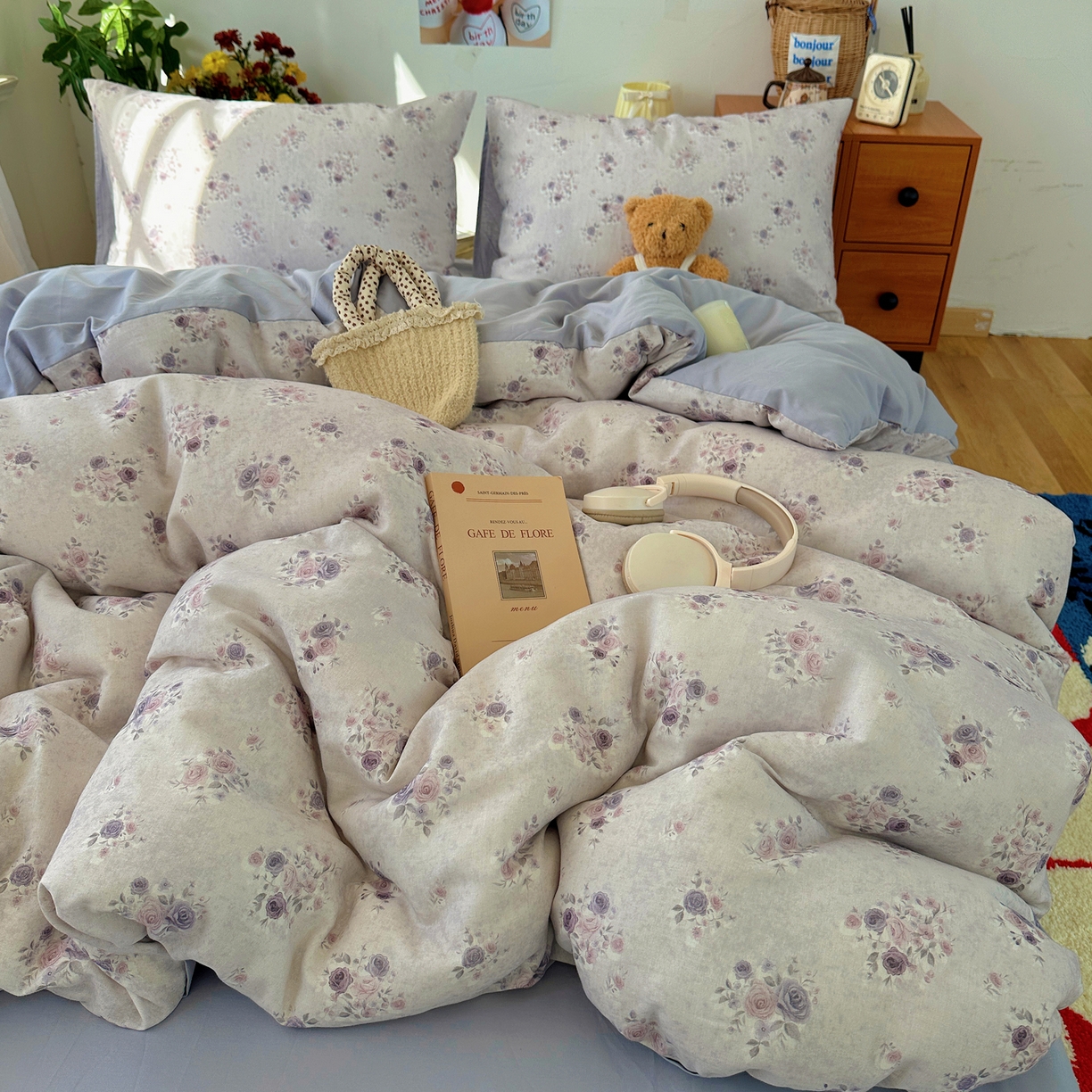 91家纺网 家纺一手货源 找家纺 耀悦家纺 2026新款全棉纯棉a类双层纱小清新四件套 木瑾