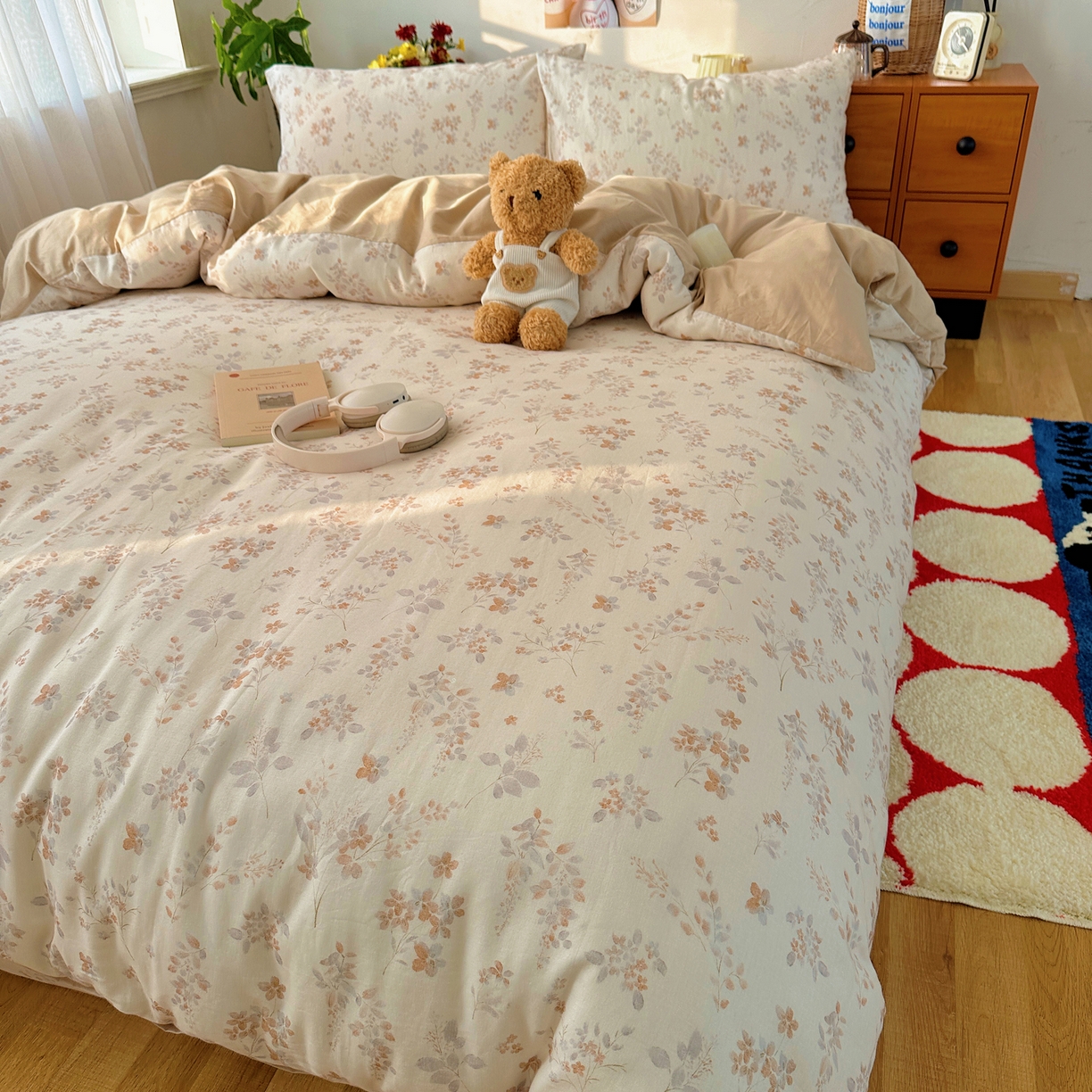 91家纺网 家纺一手货源 找家纺 耀悦家纺 2026新款全棉纯棉a类双层纱小清新四件套 风雅居