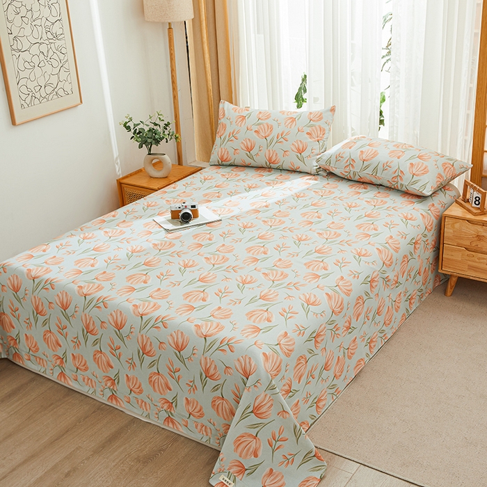 91家纺网 家纺一手货源 找家纺 大元 2026新款全棉纯棉老粗布凉席席子单床单 床单单件 花间物语