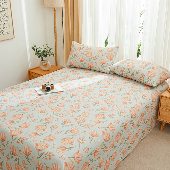 91家纺网 家纺一手货源 找家纺 大元 2026新款全棉纯棉老粗布凉席席子单床单 床单单件 花间物语