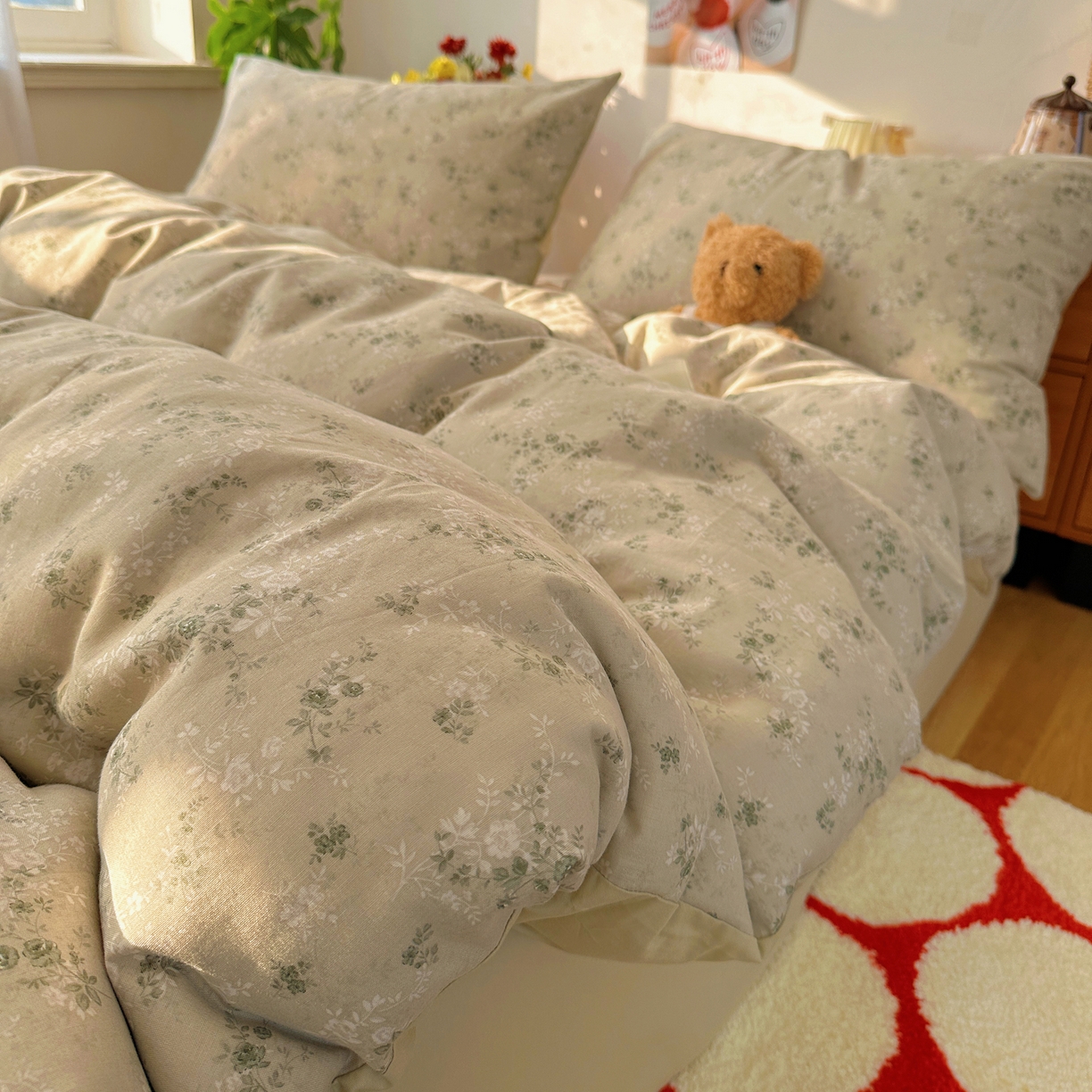 91家纺网 家纺一手货源 找家纺 耀悦家纺 2026新款全棉纯棉a类双层纱小清新四件套 春日茶语