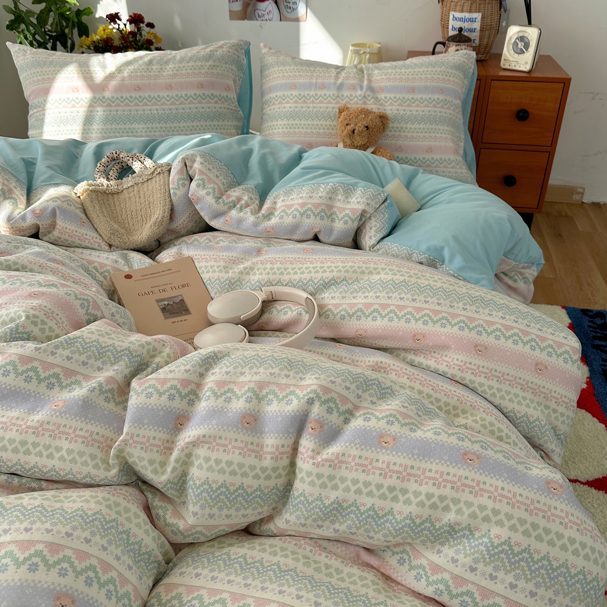 91家纺网 家纺一手货源 找家纺 耀悦家纺 2026新款全棉纯棉a类双层纱小清新四件套 星河花海