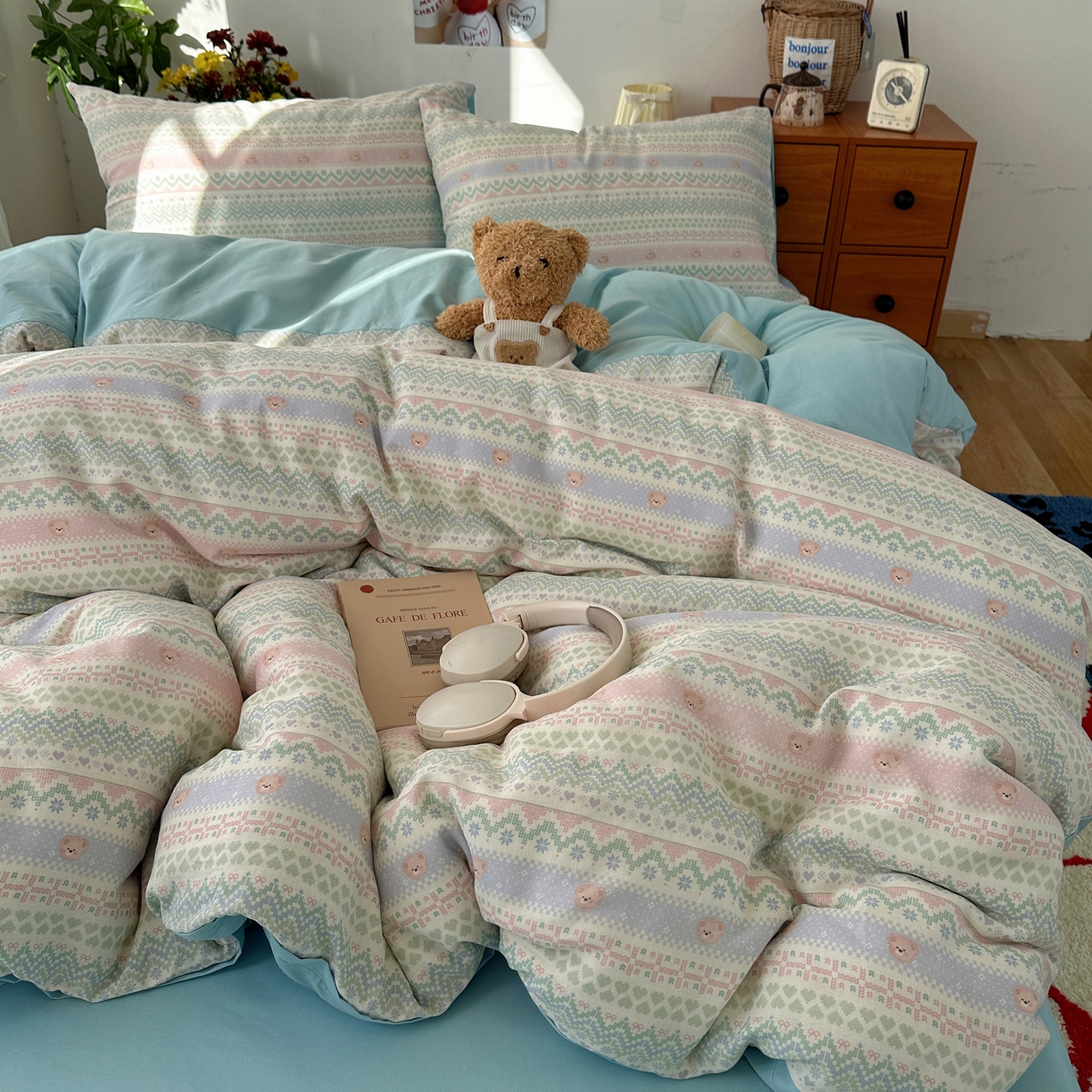 91家纺网 家纺一手货源 找家纺 耀悦家纺 2026新款全棉纯棉a类双层纱小清新四件套 星河花海