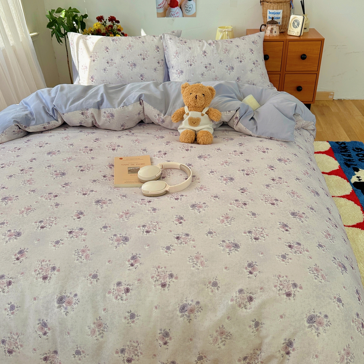 91家纺网 家纺一手货源 找家纺 耀悦家纺 2026新款全棉纯棉a类双层纱小清新四件套 木瑾