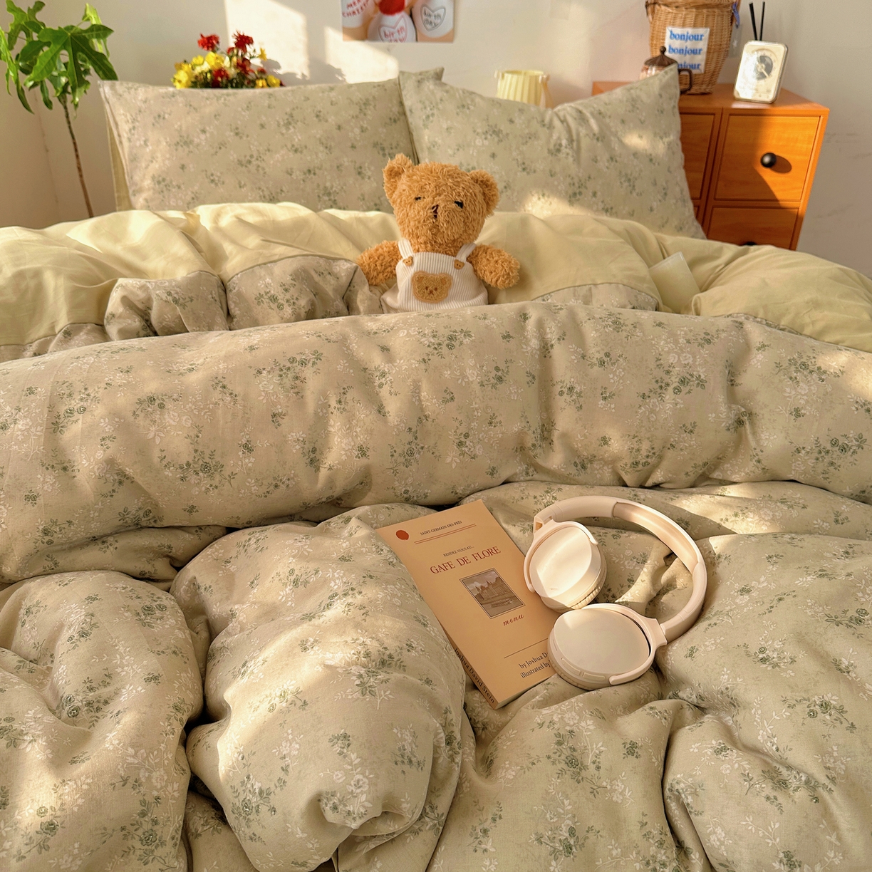 91家纺网 家纺一手货源 找家纺 耀悦家纺 2026新款全棉纯棉a类双层纱小清新四件套 春日茶语