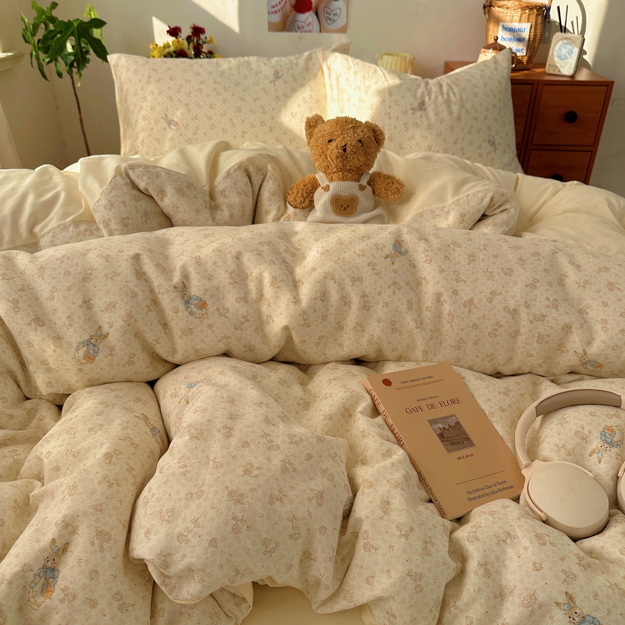 91家纺网 家纺一手货源 找家纺 耀悦家纺 2026新款全棉纯棉a类双层纱小清新四件套 南山小兔