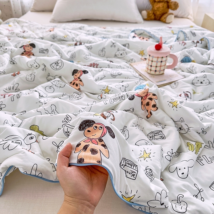 91家纺网 家纺一手货源 找家纺 梵克保罗 2026春夏新款A类针织棉嘟嘟被夏被春秋被空调被儿童学生被子被芯 简笔画