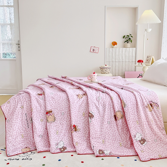 91家纺网 家纺一手货源 找家纺 梵克保罗 2026春夏新款A类针织棉嘟嘟被夏被春秋被空调被儿童学生被子被芯 粉粉豹纹猫