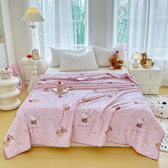 91家纺网 家纺一手货源 找家纺 梵克保罗 2026春夏新款A类针织棉嘟嘟被夏被春秋被空调被儿童学生被子被芯 粉粉豹纹猫