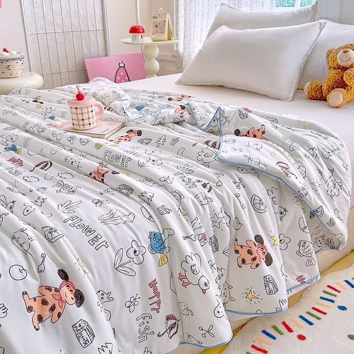 91家纺网 家纺一手货源 找家纺 梵克保罗 2026春夏新款A类针织棉嘟嘟被夏被春秋被空调被儿童学生被子被芯 简笔画