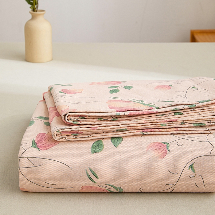 91家纺网 家纺一手货源 找家纺 大元 2026新款全棉纯棉老粗布凉席席子单床单 床单单件 花间一梦