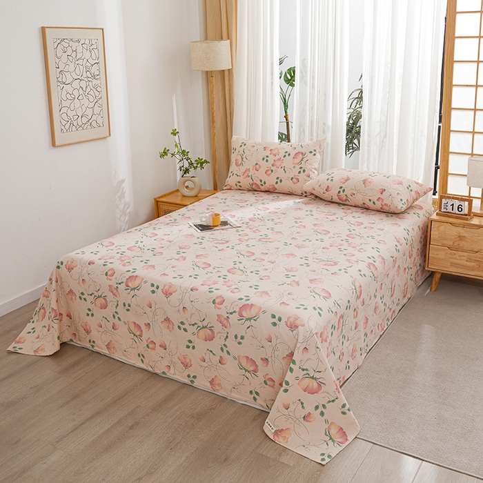 91家纺网 家纺一手货源 找家纺 大元 2026新款全棉纯棉老粗布凉席席子单床单 床单单件 花间一梦