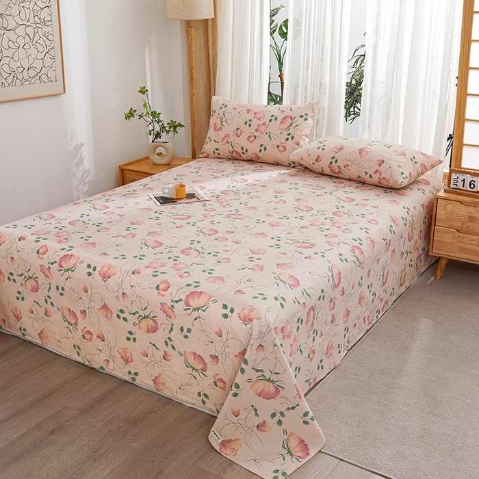 91家纺网 家纺一手货源 找家纺 大元 2026新款全棉纯棉老粗布凉席席子单床单 床单单件 花间一梦