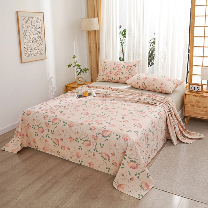 91家纺网 家纺一手货源 找家纺 大元 2026新款全棉纯棉老粗布凉席席子单床单 床单单件 花间一梦