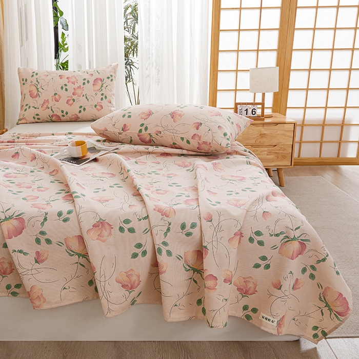 91家纺网 家纺一手货源 找家纺 大元 2026新款全棉纯棉老粗布凉席席子单床单 床单单件 花间一梦