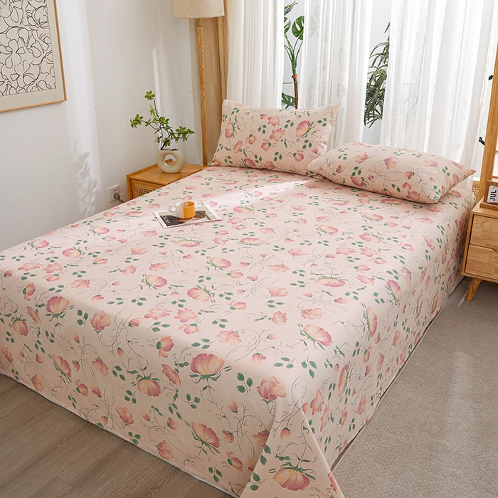 91家纺网 家纺一手货源 找家纺 大元 2026新款全棉纯棉老粗布凉席席子单床单 床单单件 花间一梦