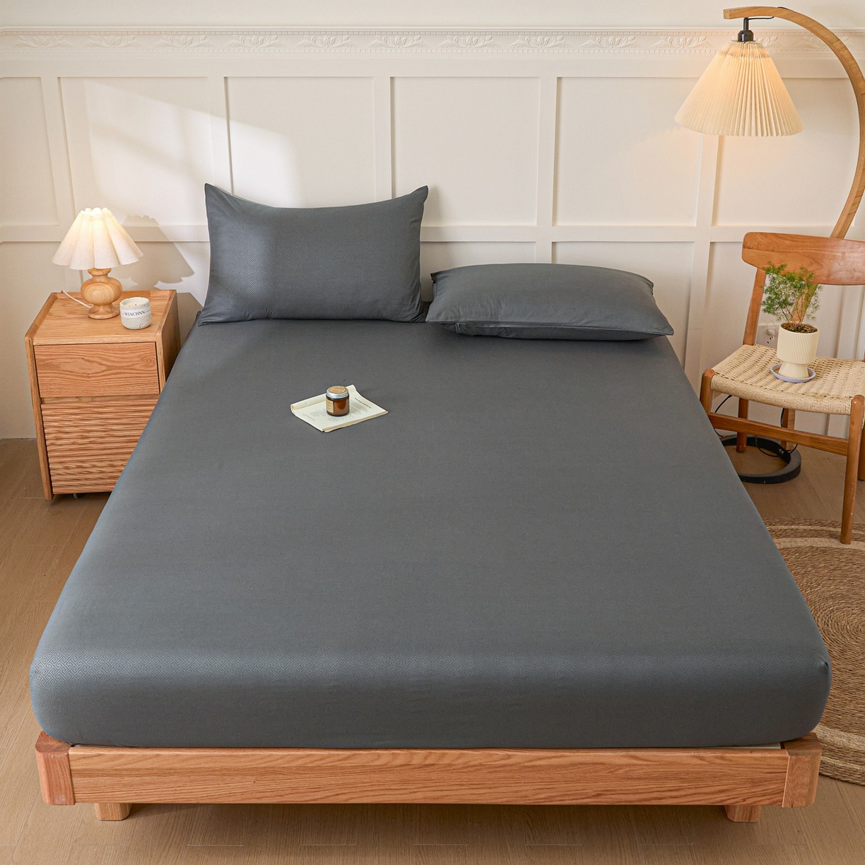 91家纺网 家纺一手货源 找家纺 梵克保罗 2026新款磨毛压光工艺单品床笠 YG-深灰