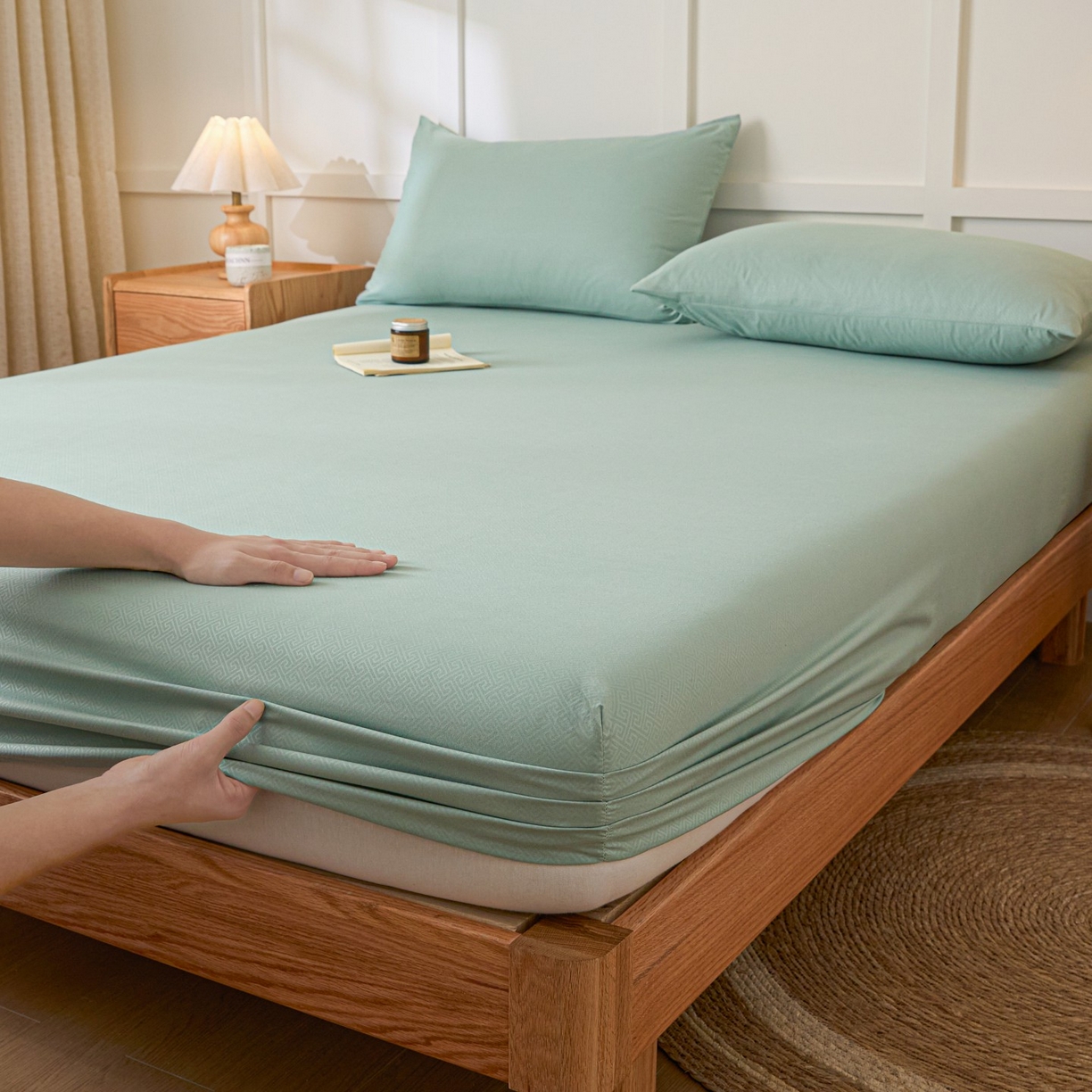 91家纺网 家纺一手货源 找家纺 梵克保罗 2026新款磨毛压光工艺单品床笠 YG-墨绿