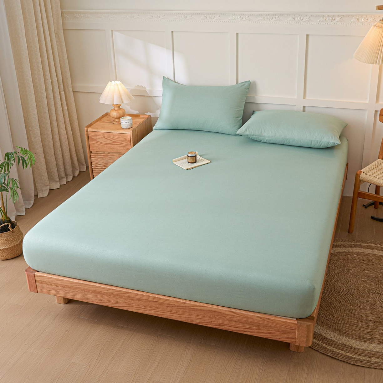 91家纺网 家纺一手货源 找家纺 梵克保罗 2026新款磨毛压光工艺单品床笠 YG-墨绿