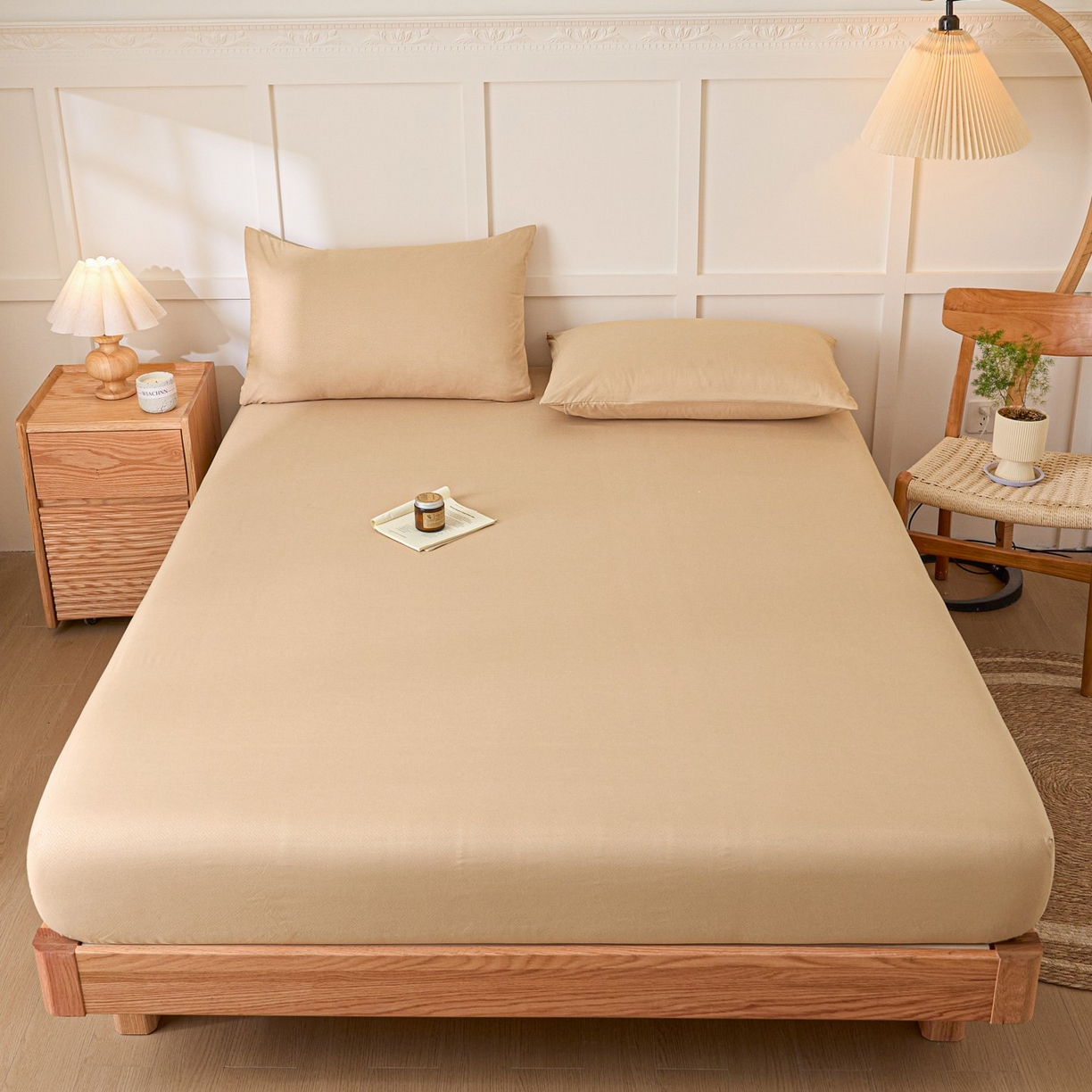 91家纺网 家纺一手货源 找家纺 梵克保罗 2026新款磨毛压光工艺单品床笠 YG-卡其