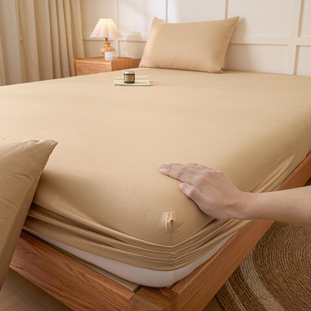 91家纺网 家纺一手货源 找家纺 梵克保罗 2026新款磨毛压光工艺单品床笠 YG-卡其