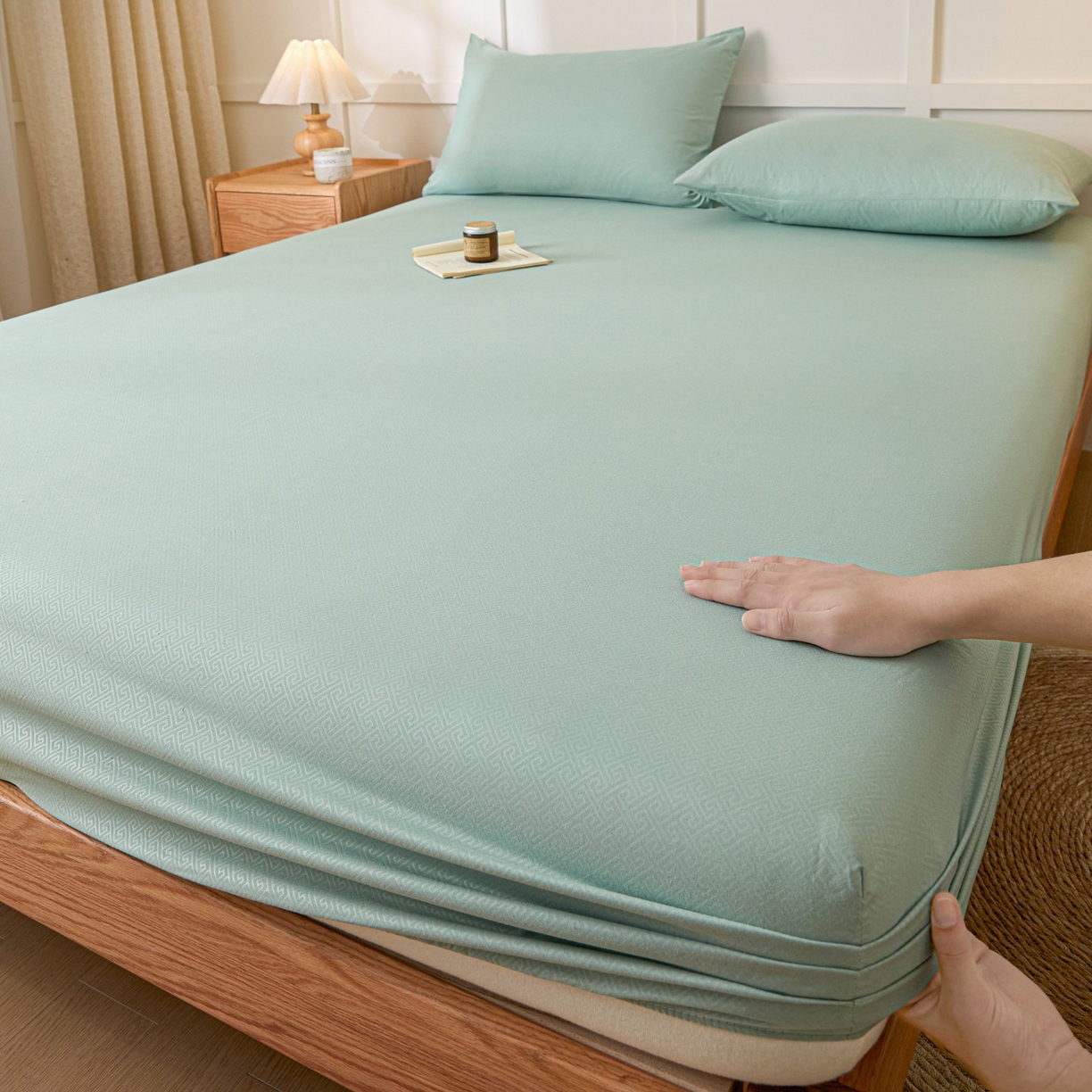 91家纺网 家纺一手货源 找家纺 梵克保罗 2026新款磨毛压光工艺单品床笠 YG-墨绿