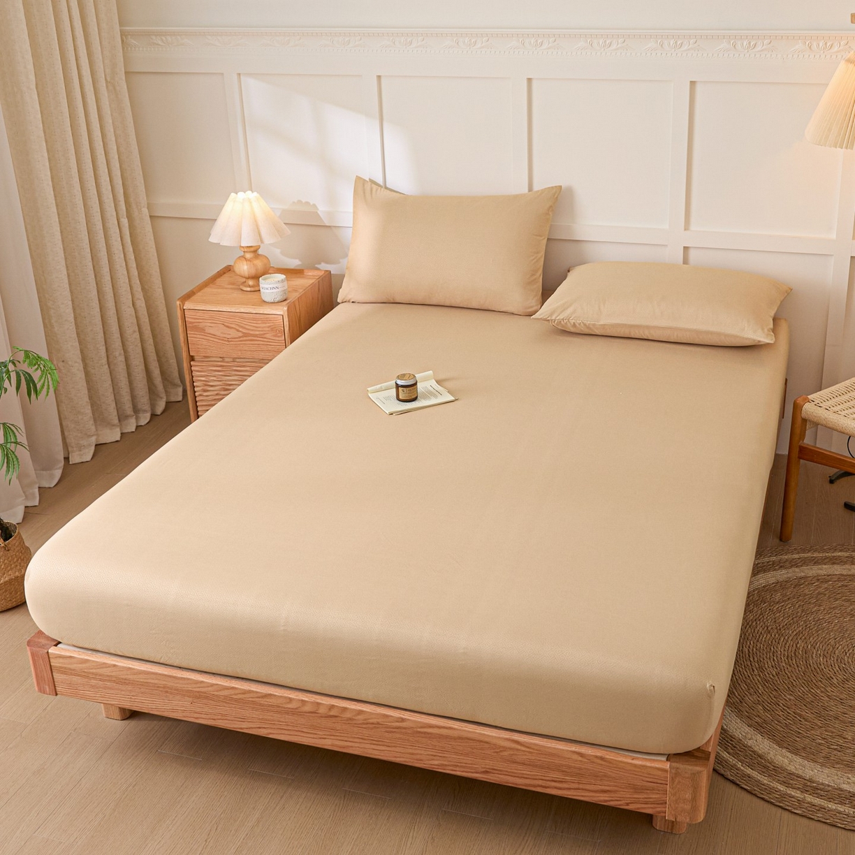 91家纺网 家纺一手货源 找家纺 梵克保罗 2026新款磨毛压光工艺单品床笠 YG-卡其