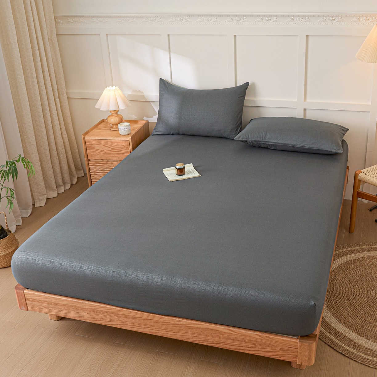 91家纺网 家纺一手货源 找家纺 梵克保罗 2026新款磨毛压光工艺单品床笠 YG-深灰