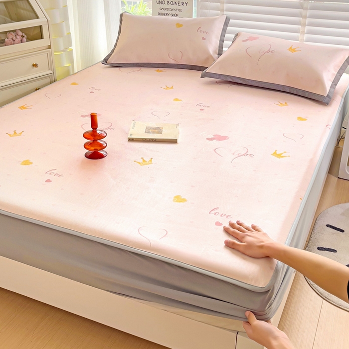 91家纺网 家纺一手货源 找家纺 金盛纺 2025新款A类数码印花冰丝席-床笠款爱心