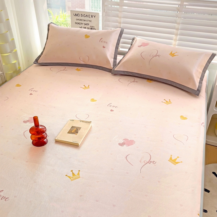 91家纺网 家纺一手货源 找家纺 金盛纺 2025新款A类数码印花冰丝席-床笠款爱心