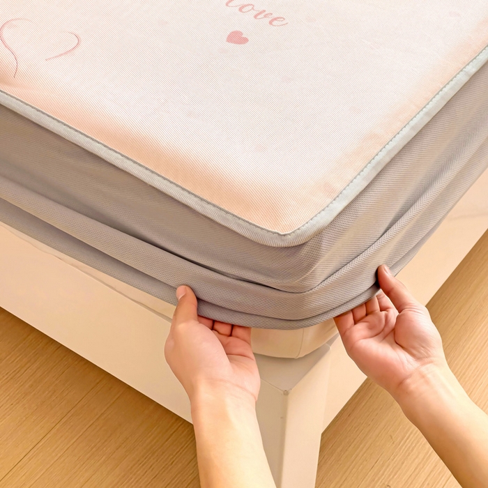 91家纺网 家纺一手货源 找家纺 金盛纺 2025新款A类数码印花冰丝席-床笠款爱心