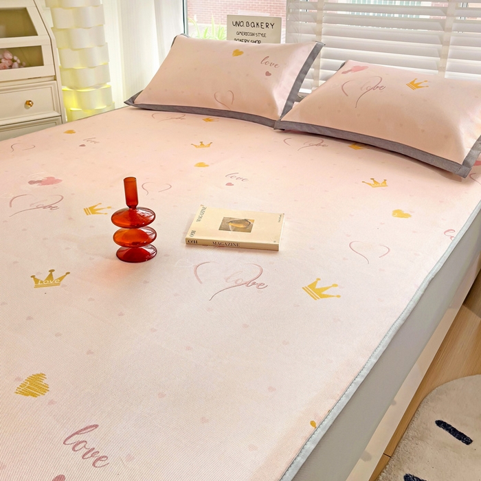 91家纺网 家纺一手货源 找家纺 金盛纺 2025新款A类数码印花冰丝席-床笠款爱心