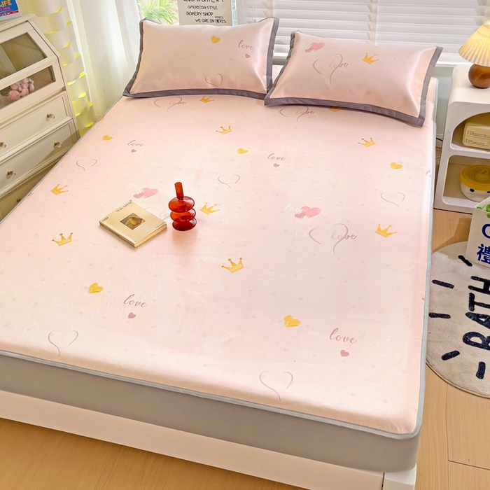 91家纺网 家纺一手货源 找家纺 金盛纺 2025新款A类数码印花冰丝席-床笠款爱心