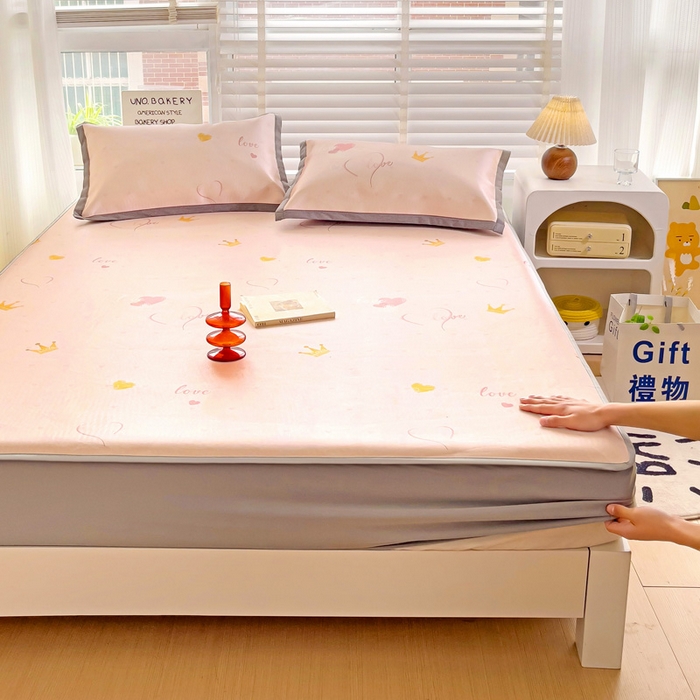 91家纺网 家纺一手货源 找家纺 金盛纺 2025新款A类数码印花冰丝席-床笠款爱心