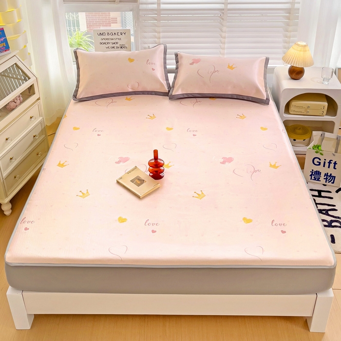 金盛纺 2025新款A类数码印花冰丝席-床笠款爱心