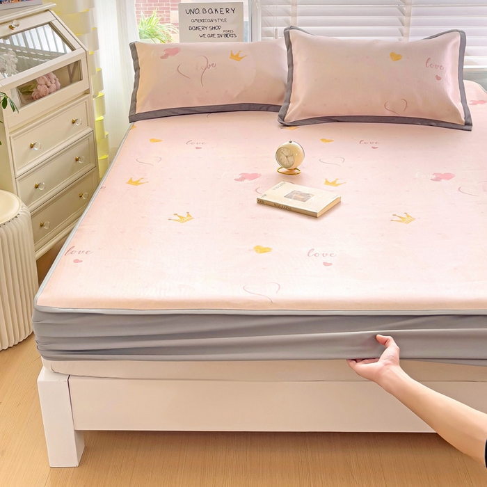 91家纺网 家纺一手货源 找家纺 金盛纺 2025新款A类数码印花冰丝席-床笠款爱心