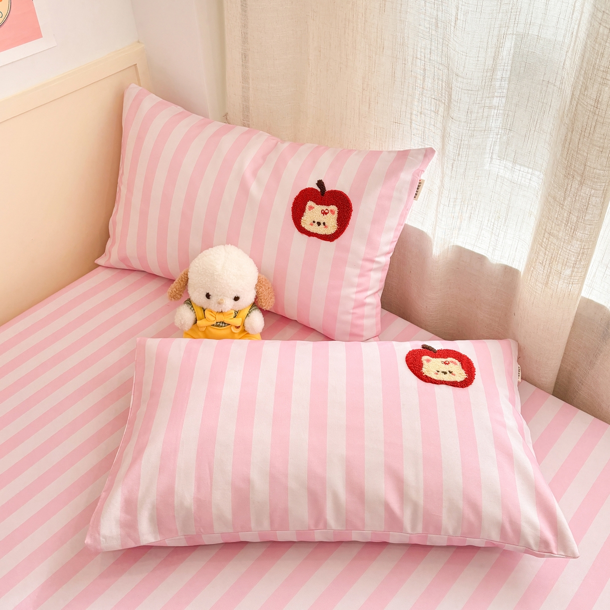 91家纺网 家纺一手货源 找家纺 雅居纺家纺 2026新款毛巾绣全棉纯棉老粗布席子凉席床笠床单 苹安猫咪