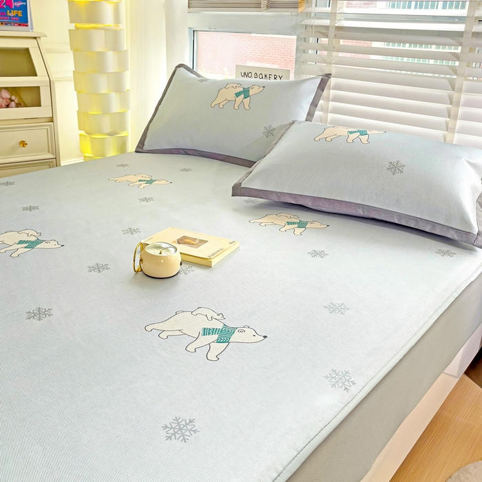 91家纺网 家纺一手货源 找家纺 金盛纺 2025新款A类数码印花冰丝席-床笠款北极熊