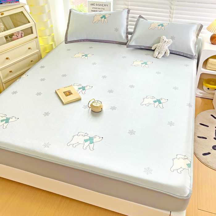 91家纺网 家纺一手货源 找家纺 金盛纺 2025新款A类数码印花冰丝席-床笠款北极熊