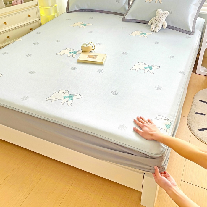 91家纺网 家纺一手货源 找家纺 金盛纺 2025新款A类数码印花冰丝席-床笠款北极熊