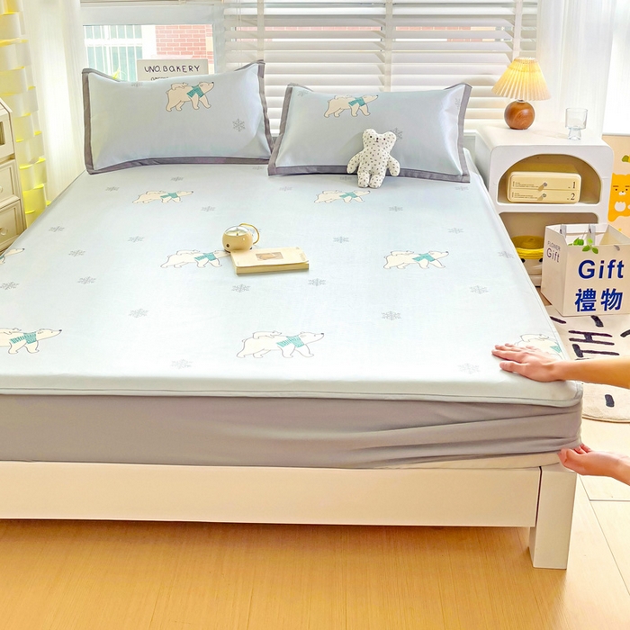 91家纺网 家纺一手货源 找家纺 金盛纺 2025新款A类数码印花冰丝席-床笠款北极熊