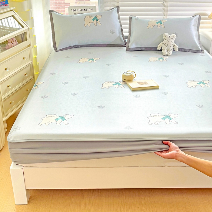 91家纺网 家纺一手货源 找家纺 金盛纺 2025新款A类数码印花冰丝席-床笠款北极熊