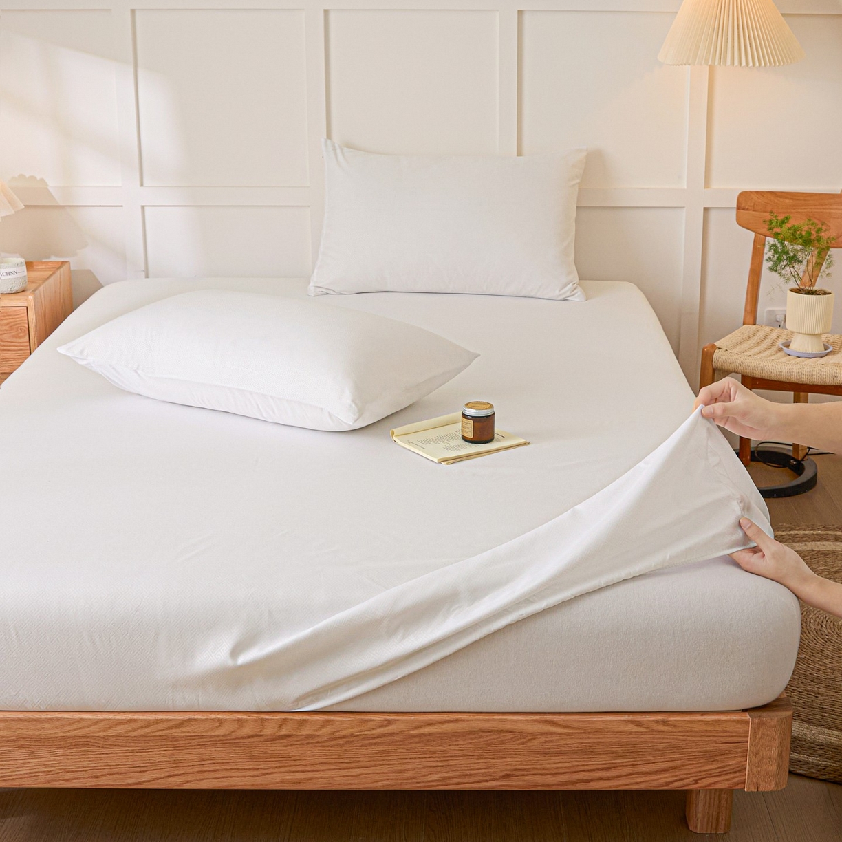 91家纺网 家纺一手货源 找家纺 梵克保罗 2026新款磨毛压光工艺单品床笠 YG-白色