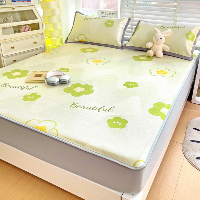 91家纺网 家纺一手货源 找家纺 金盛纺 2025新款A类数码印花冰丝席-床笠款春意