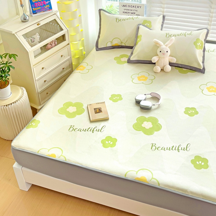 91家纺网 家纺一手货源 找家纺 金盛纺 2025新款A类数码印花冰丝席-床笠款春意