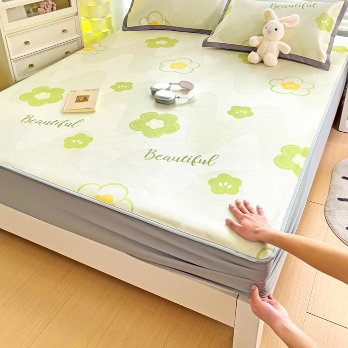 91家纺网 家纺一手货源 找家纺 金盛纺 2025新款A类数码印花冰丝席-床笠款春意