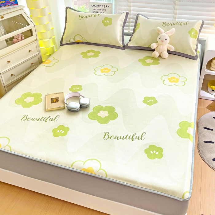 91家纺网 家纺一手货源 找家纺 金盛纺 2025新款A类数码印花冰丝席-床笠款春意