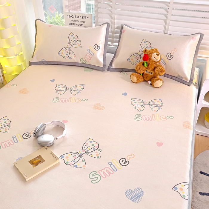 91家纺网 家纺一手货源 找家纺 金盛纺 2025新款A类数码印花冰丝席-床笠款蝴蝶结