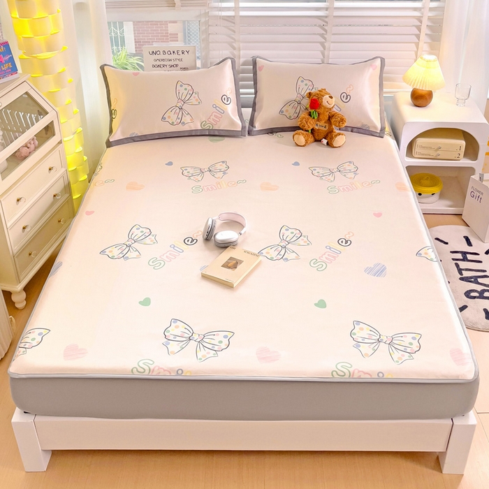 金盛纺 2025新款A类数码印花冰丝席-床笠款蝴蝶结