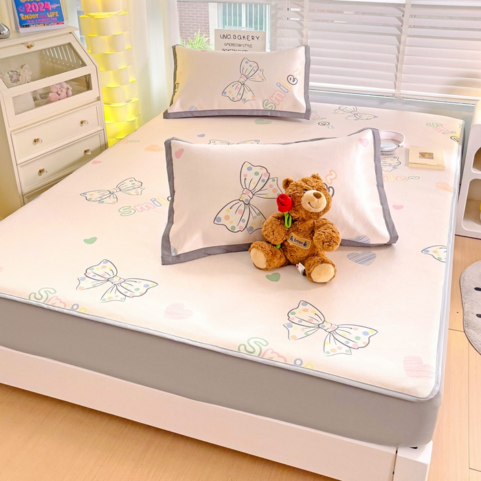 91家纺网 家纺一手货源 找家纺 金盛纺 2025新款A类数码印花冰丝席-床笠款蝴蝶结